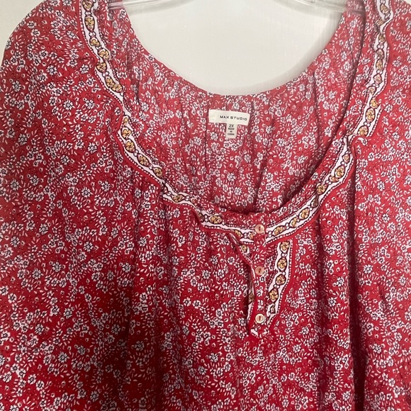 Max Studio Red Floral Blouse Top Size 2X - Picture 5 of 6
